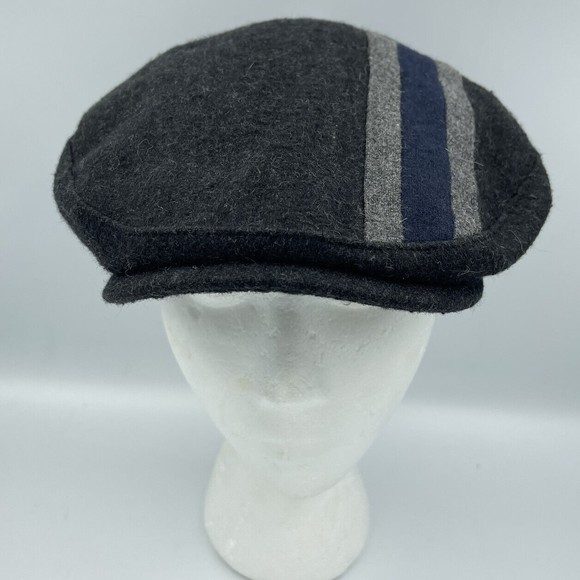The Harbor Size L / XL Wool Blend Gray Stripe Cabbie Flat Cap Beret - Picture 3 of 15